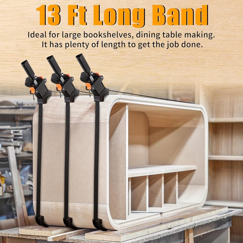 Feekoon 3 Packs 13 FT Belt Band Strap Clamps for Woodworking, Quick Release Band Clamps with 4 Corner Claws, Thick and Sturdy Belt Clamp, Adjustable Picture Frame Clamp Tool - Image 3